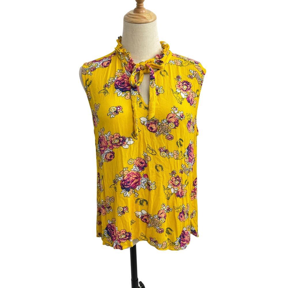 Modcloth Boho Floral Sleeveless Boho Top with High/Low Hem & Ruffle Detail, Sz L